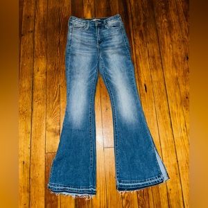 SO Goods For Life High Rise Flare raw/distressed hem  jeans with slits. Sz. 9